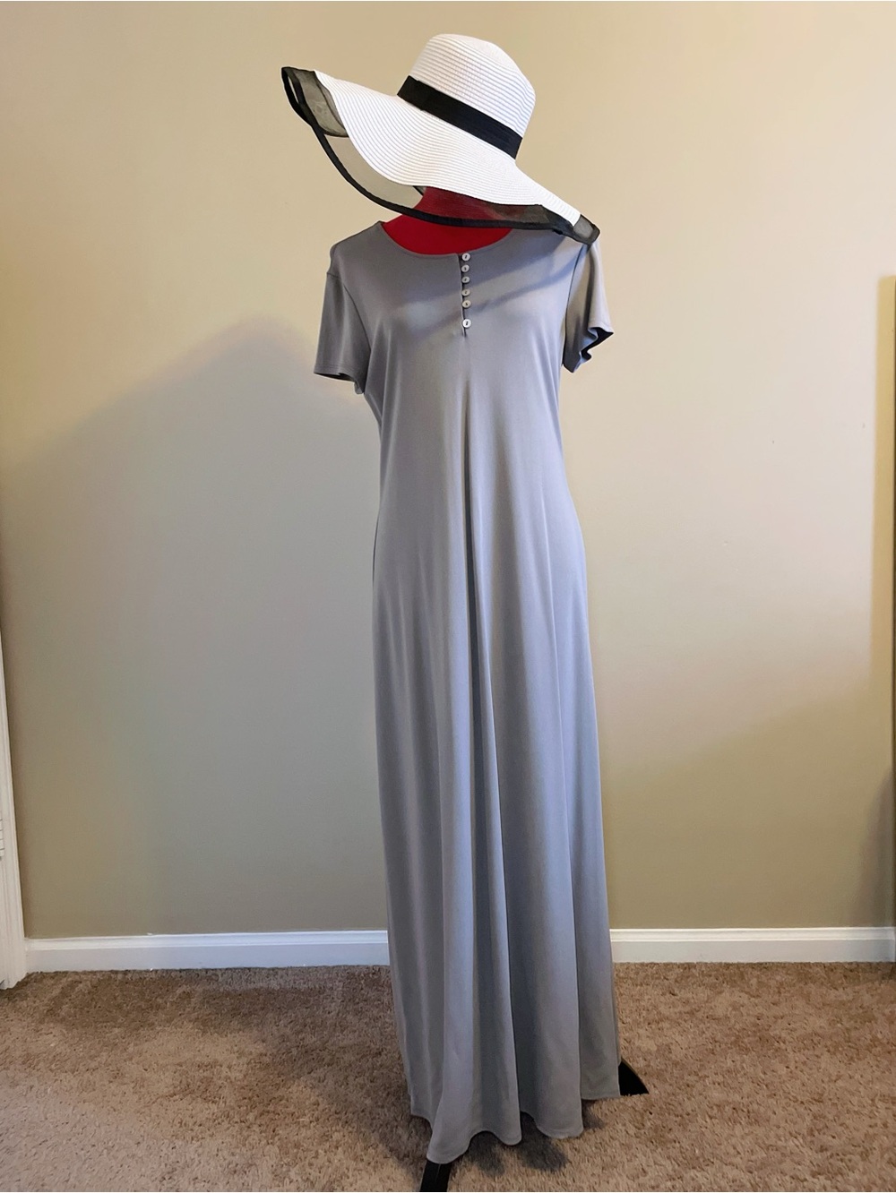 J. Jill Light Gray Short-Sleeve Maxi Dress
